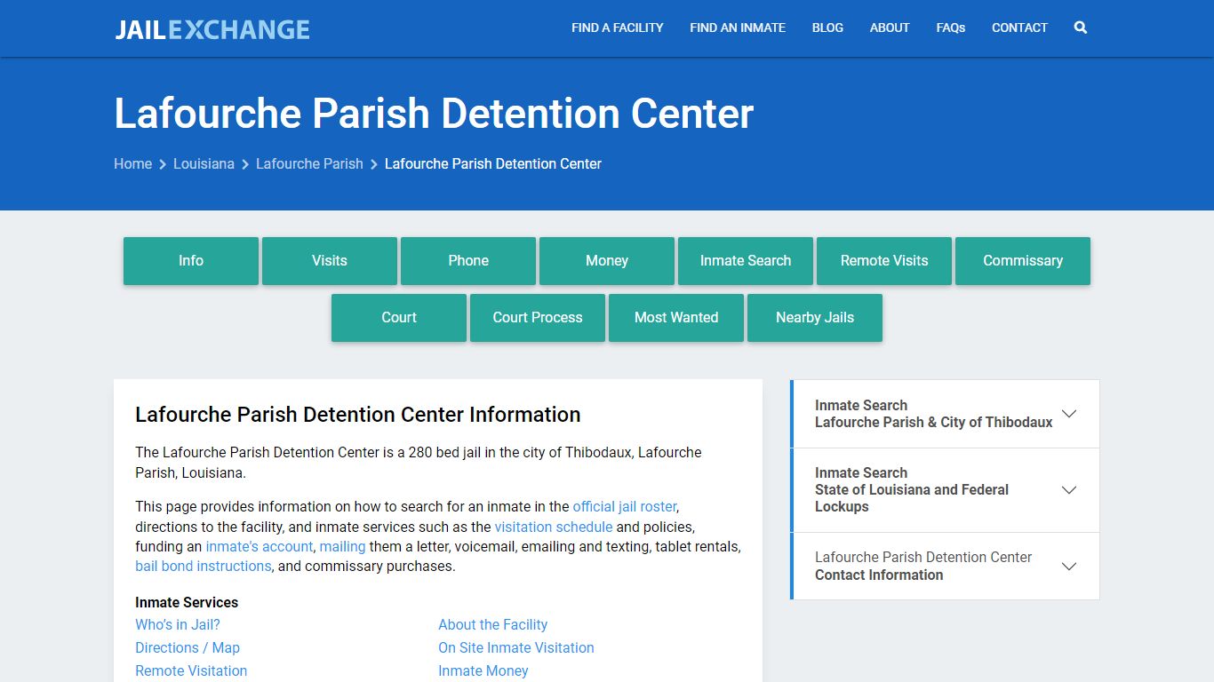 Lafourche Parish Detention Center, LA Inmate Search, Information